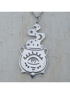 ❤️ 2/$20 Gothic Witchy Cauldron Evil Eye Stainless Steel Necklace